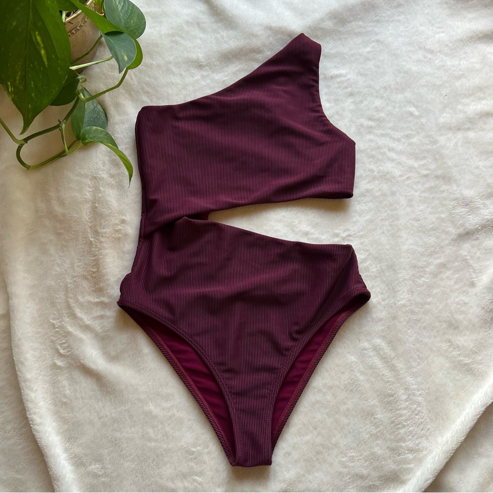 Beach Riot One-Shoulder Cutout One-Piece Swimsuit in Burgundy